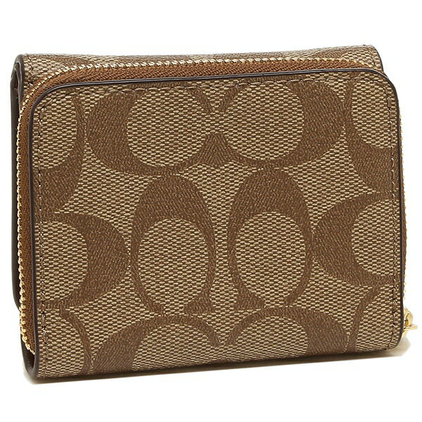 Coach Small Wallet Small Trifold Wallet In Signature Canvas Khaki Saddle Brown # F41302