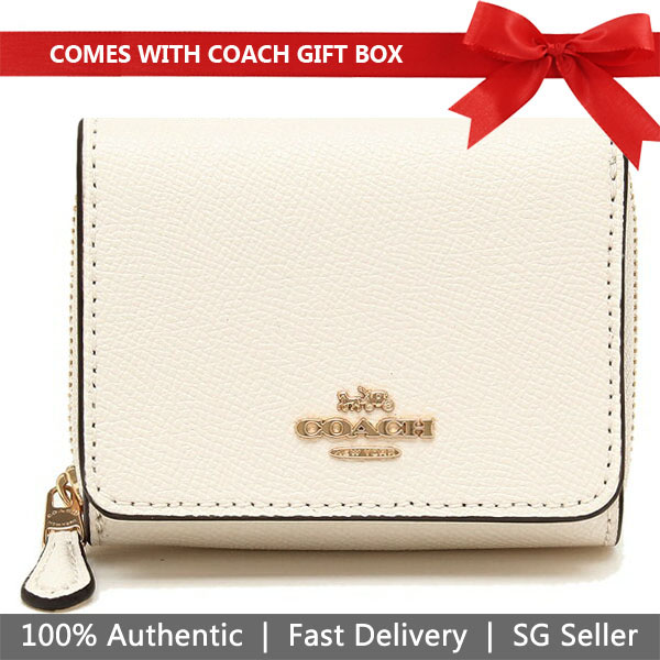 Coach Wallet In Gift Box Small Wallet Small Trifold Wallet Chalk Off White # F37968