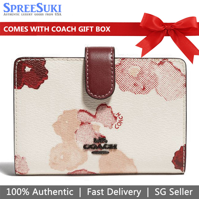 Coach Medium Corner Zip Wallet Chalk Off White / Red # F39127