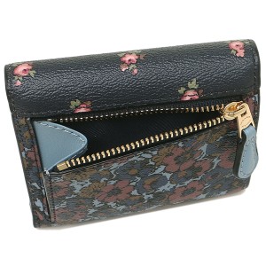 Coach Small Wallet With Floral Ditsy Print Midnight Navy Dark Blue # F67618