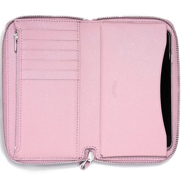 Coach Wallet Wristlet In Gift Box Phone Wallet In Crossgrain Leather Blush Pink # F58053