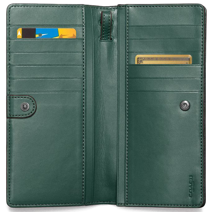 Coach Wallet Wristlet In Gift Box Slim Wallet Wristlet Dark Turquoise Green # 57873