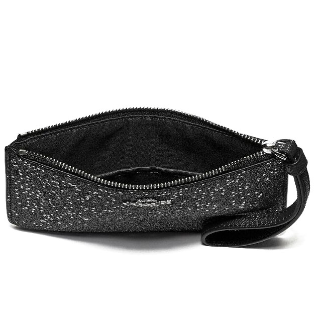 Coach Boxed Small Wristlet With Star Glitter Black / Silver # F38641