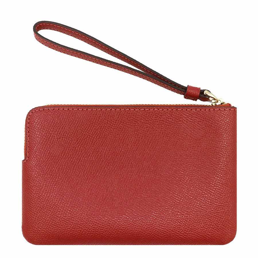 Coach Wristlet In Gift Box Corner Zip Wristlet Leather Washed Red # F58032