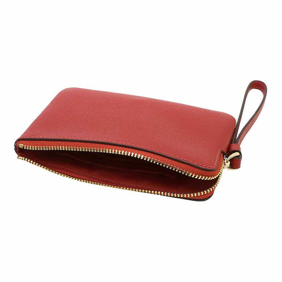Coach Wristlet In Gift Box Corner Zip Wristlet Leather Washed Red # F58032
