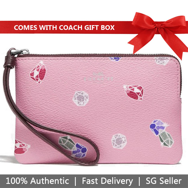 Coach Wristlet In Gift Box Disney X Coach Corner Zip Wristlet With Snow White Gems Print Small Wristlet Tulip Purple # F73581