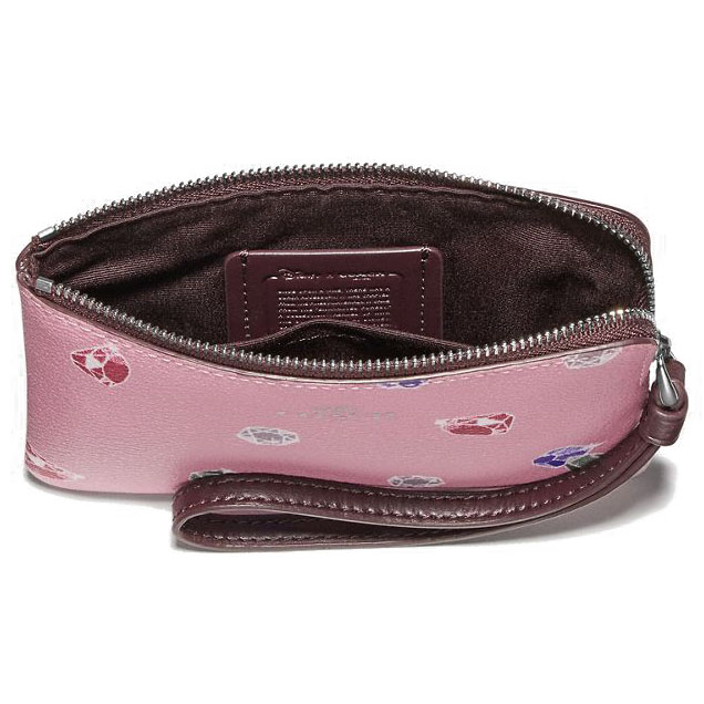 Coach Wristlet In Gift Box Disney X Coach Corner Zip Wristlet With Snow White Gems Print Small Wristlet Tulip Purple # F73581