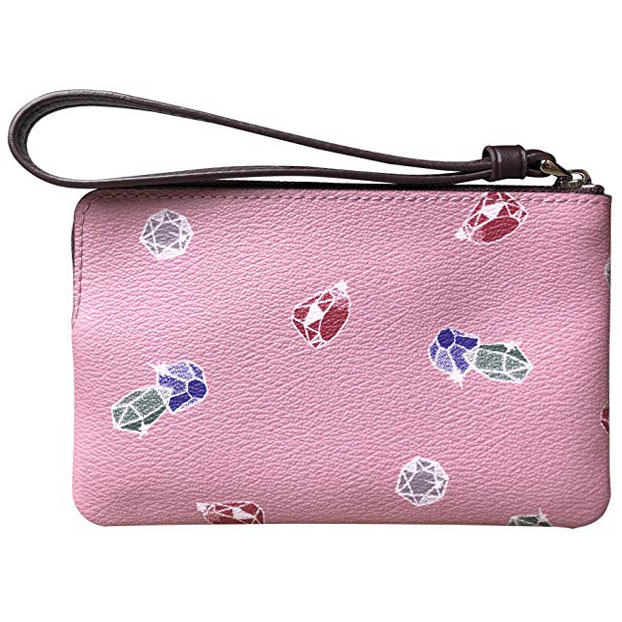 Coach Wristlet In Gift Box Disney X Coach Corner Zip Wristlet With Snow White Gems Print Small Wristlet Tulip Purple # F73581