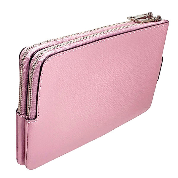 Coach Wristlet In Gift Box Double Zip Wallet In Polished Pebble Leather Large Wristlet Carnation Pink # F87587