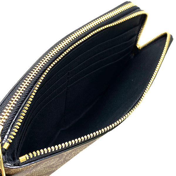 Coach Large Wristlet Double Zip Wallet In Signature Canvas Khaki / Black # F16109