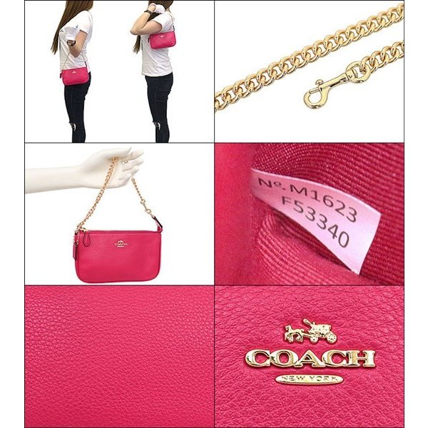 Coach Wristlet In Gift Box Large Wristlet 19 In Pebble Leather Bright Pink # F53340