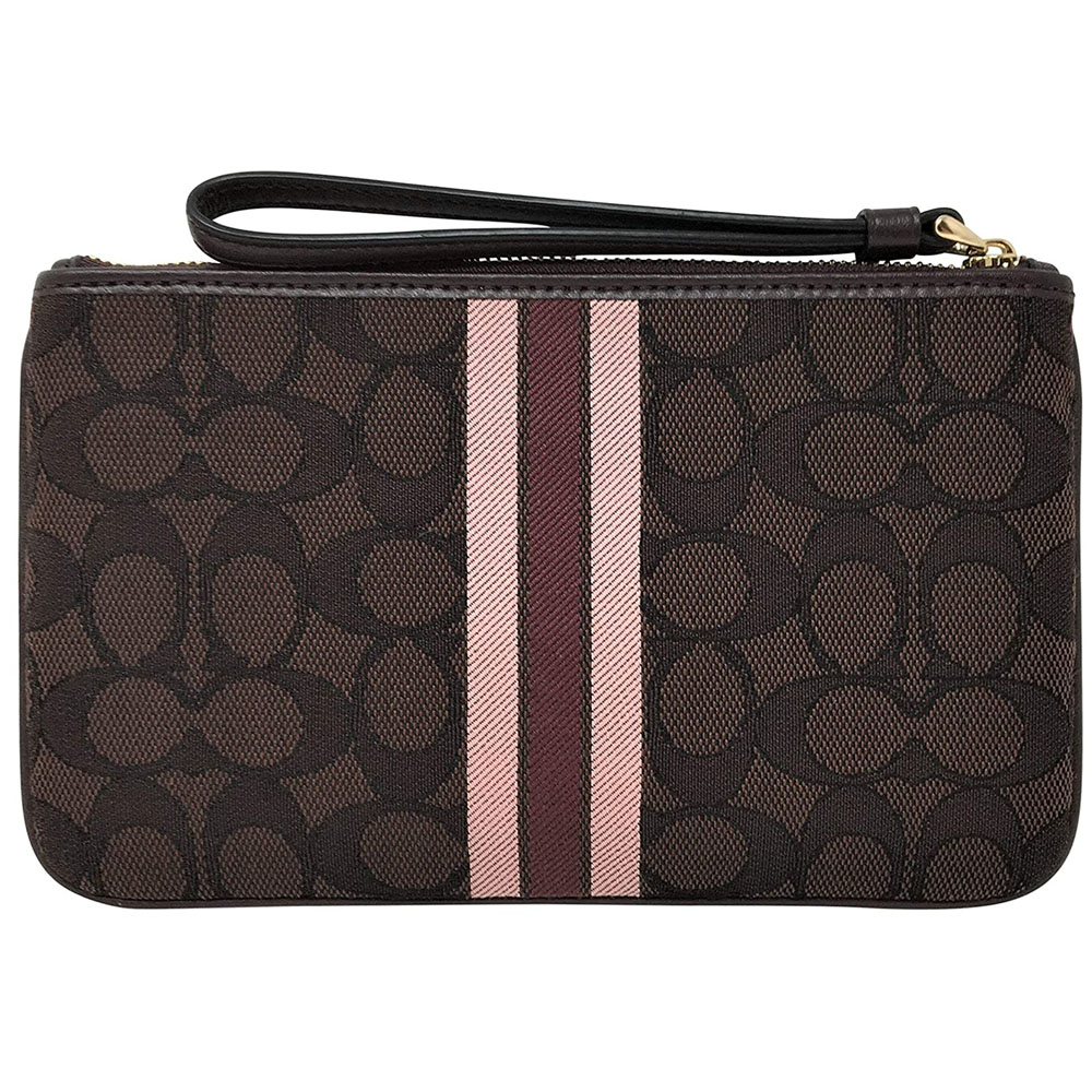 Coach Wristlet In Gift Box Large Wristlet In Signature Jacquard With Stripe Brown # F43009