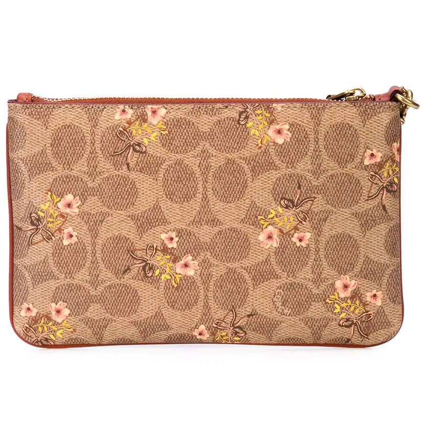 Coach Wristlet In Gift Box Prairie Coated Canvas Signature Wristlet Tan Brown Floral # 67070