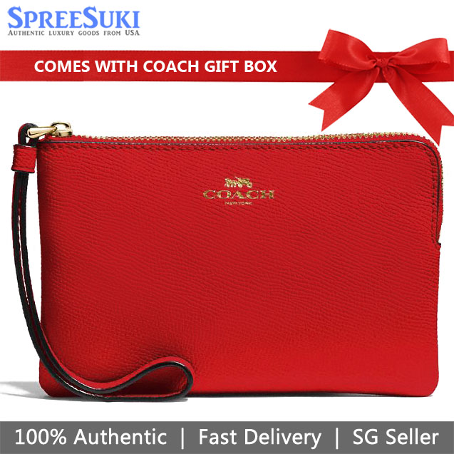Coach Wristlet In Gift Box Small Wristlet Corner Zip Wristlet In Crossgrain Leather Bright Red # F58032