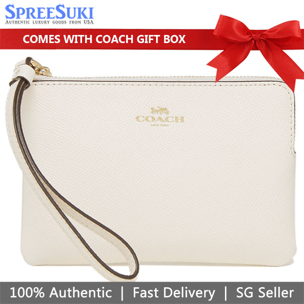 Coach Wristlet In Gift Box Small Wristlet Corner Zip Wristlet In Crossgrain Leather Chalk Off White # 58032