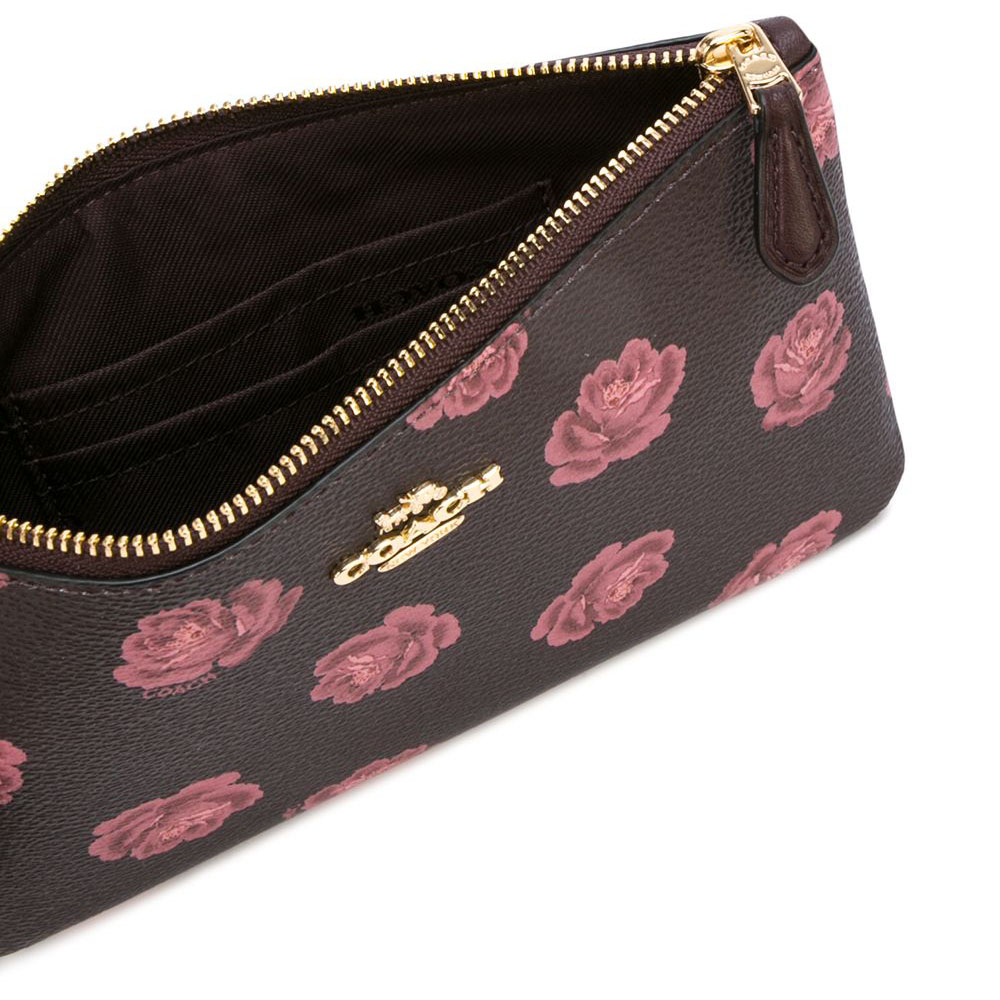 Coach Wristlet In Gift Box Small Wristlet With Rose Print Oxblood Rose # 31827