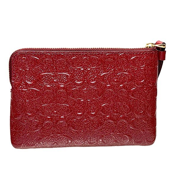 Coach Wristlet In Gift Box Small Wristlet Corner Zip Wristlet In Signature Leather Cherry Red # F58034