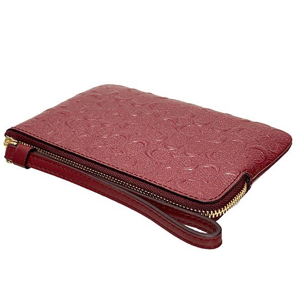 Coach Wristlet In Gift Box Small Wristlet Corner Zip Wristlet In Signature Leather Cherry Red # F58034
