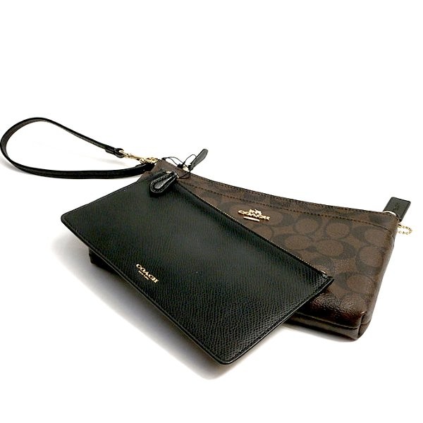 Coach Wristlet In Pop Up Pouch In Signature Gold / Brown / Black # F65806
