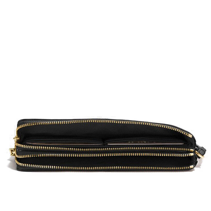 Coach Large Double Zip Wallet In Polished Pebble Leather Large Wristlet Black # F87587