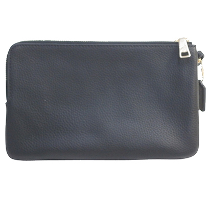 Coach Large Double Zip Wallet In Polished Pebble Leather Large Wristlet Black # F87587