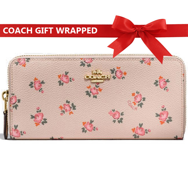 Coach Long Wallet Zip Accordion Wallet With Floral Bloom Print Beechwood Nude Beige # 28440