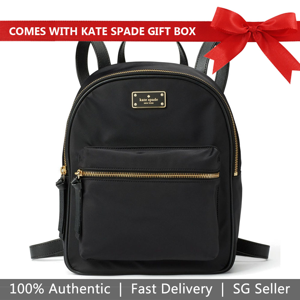 Kate Spade Backpack In Gift Box Wilson Road Small Bradley Nylon Backpack Black # WKRU4717