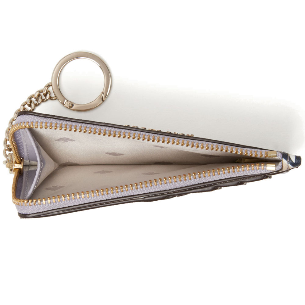 Kate Spade Card Case In Gift Box Cameron Breezy Floral Medium L-Zip Card Holder Purple Neutral # WLRU5417