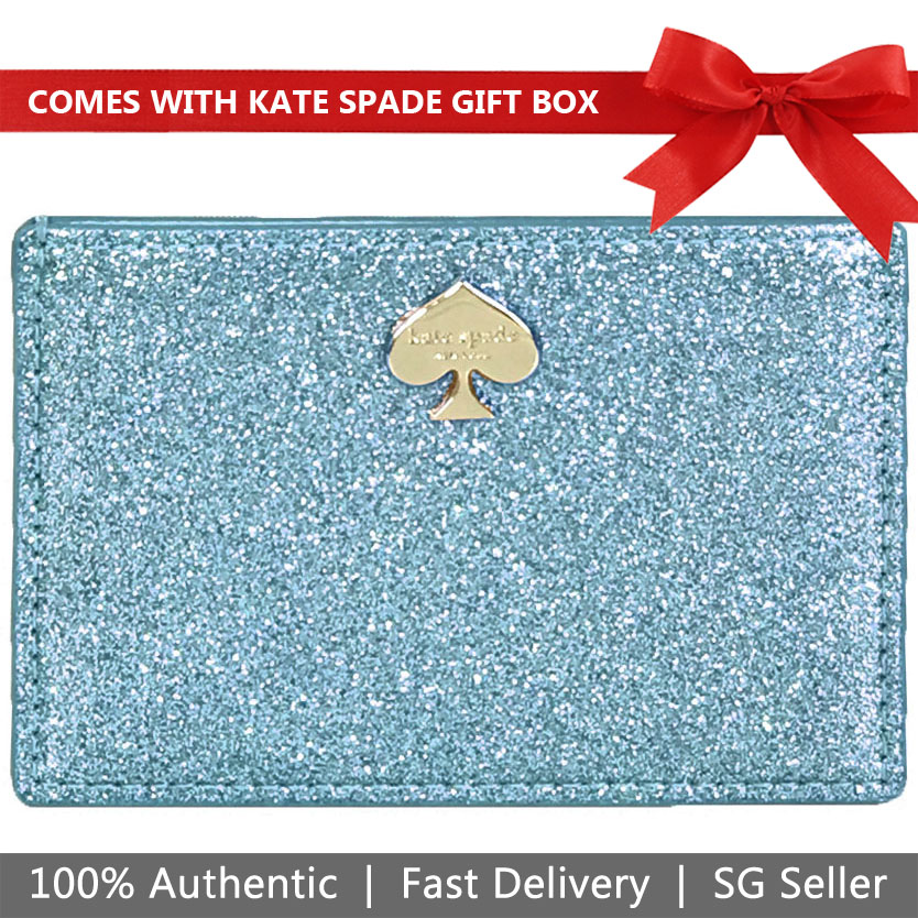 Kate Spade Card Case In Gift Box Glitter Bug Graham Card Case Lakesedge Blue # WLRU3282