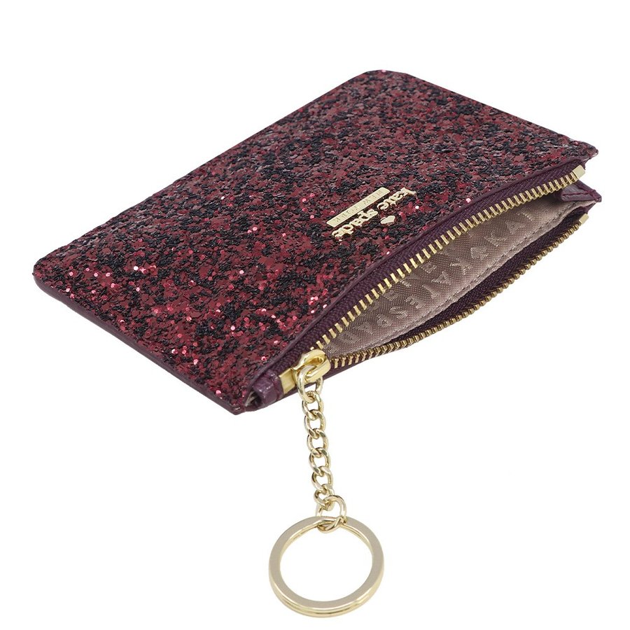 Kate Spade Card Key Case In Gift Box Laurel Way Glitter Bitsy Deep Plum Dark Purple # WLRU5177