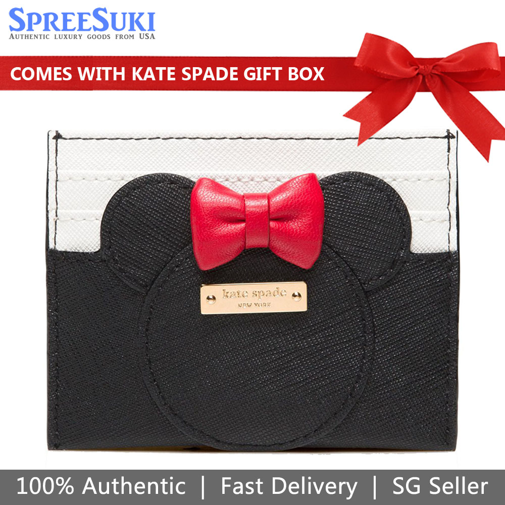 Kate Spade New York X Minnie Mouse Card Case Black Off White Red # WLRU6027