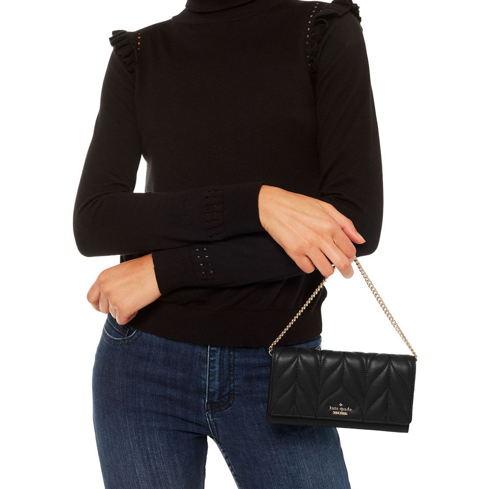 Kate Spade Clutch In Gift Box Briar Lane Quilted Milou Wallet Small Bag Clutch Black # WLRU5131