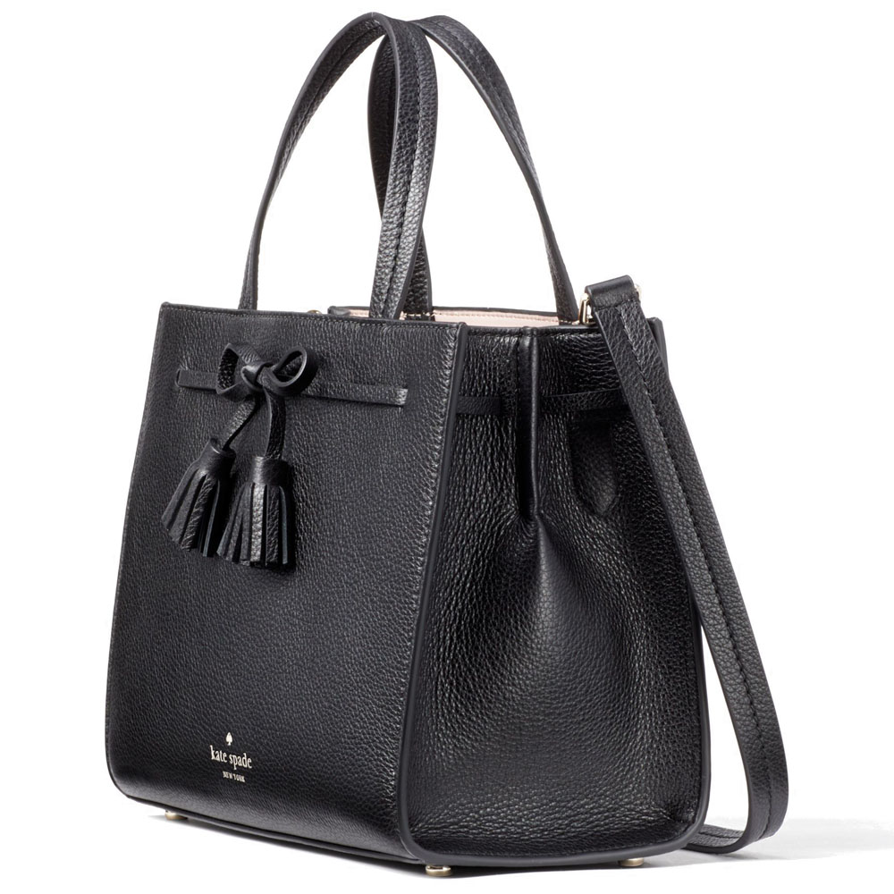 Kate Spade Crossbody Bag In Gift Box Hayes Small Satchel Black / Warm Vellum # WKRU5775