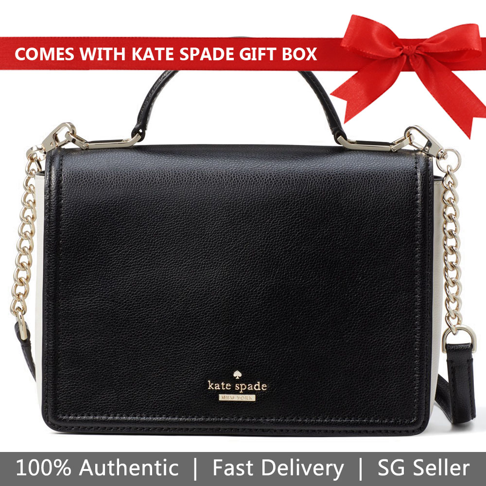 Kate Spade Crossbody Bag In Gift Box Patterson Drive Medium Maisie Black / Cement # WKRU5768