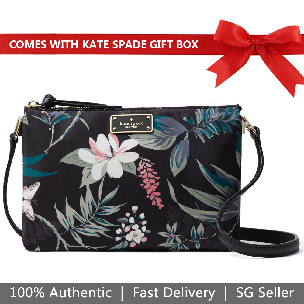 Kate Spade Crossbody Bag In Gift Box Wilson Road Botanical Madelyne Black # WKRU5752