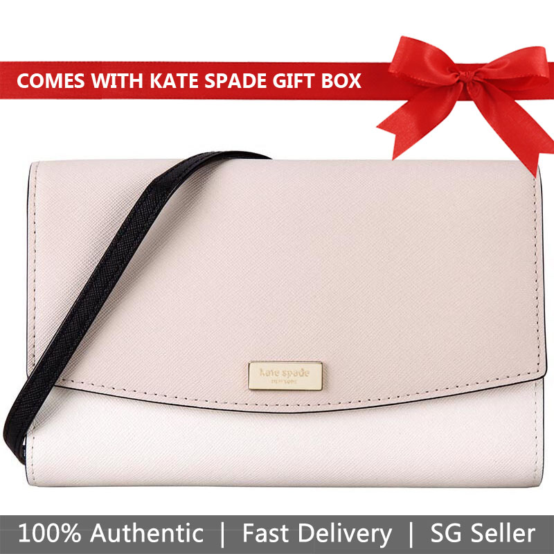 Kate Spade Crossbody Bag Wallet In Gift Box Laurel Way Winni Pumice Beige / Cement White # WLRU2976