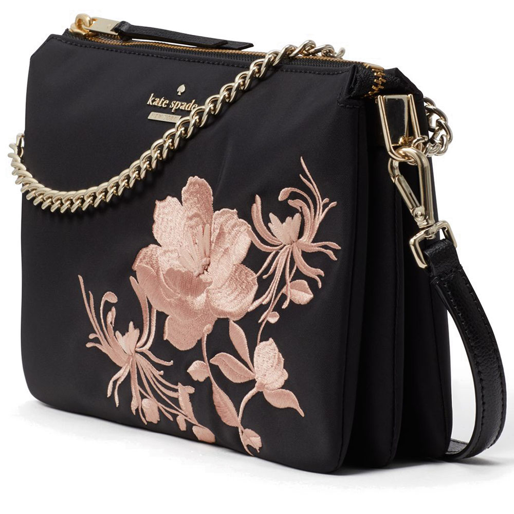 Kate Spade Crossbody Bag With Gift Bag Dawn Place Embroidered Madelyne Black / Warm Vellum # WKRU5715