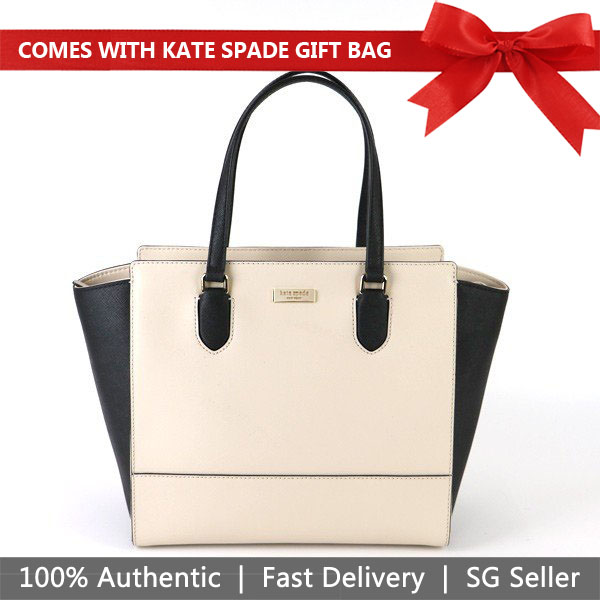 Kate Spade Crossbody Bag With Gift Bag Laurel Way Hadlee Satchel Crossbody Bag Soft Porcelein / Black # WKRU5306