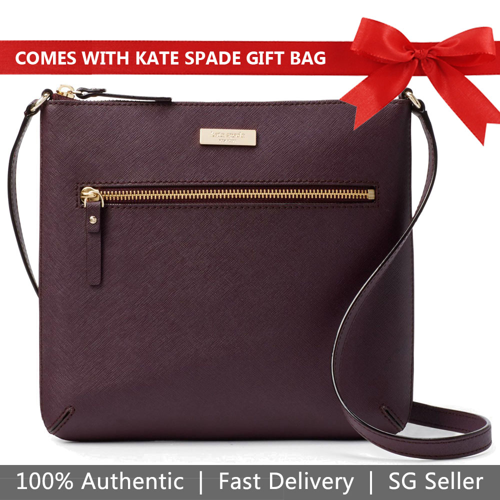 Kate Spade Crossbody Bag With Gift Bag Laurel Way Rima Deep Plum Purple # WKRU4496