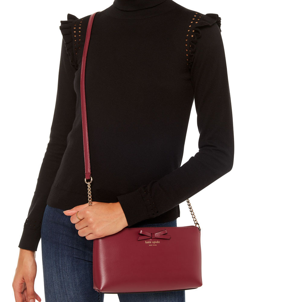 Kate Spade Crossbody Bag With Gift Paper Bag Sawyer Street Declan Black Cherry # WKRU4039