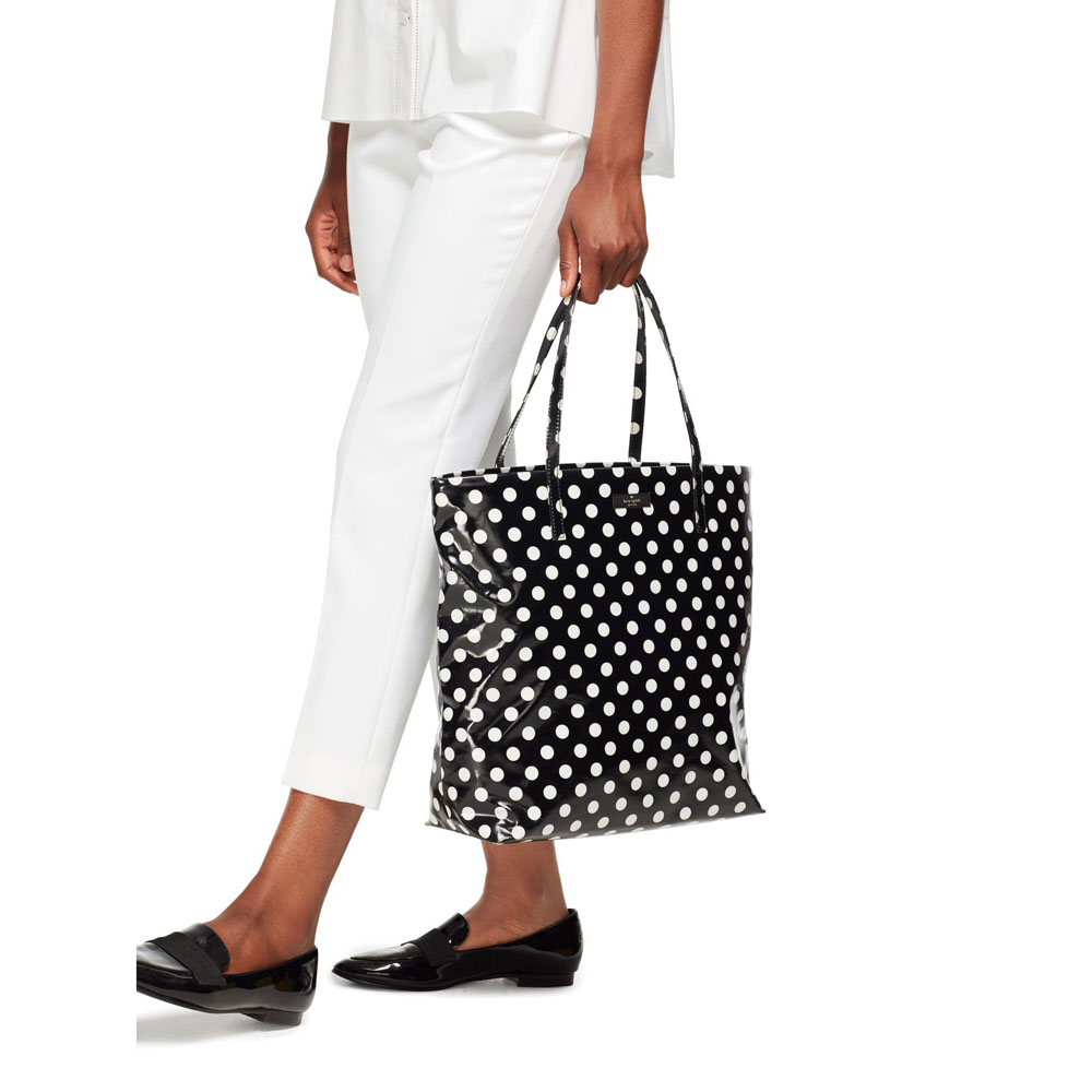Kate Spade Daycation Bon Shopper Tote Bag Black / Cream White Dot # WKRU4540