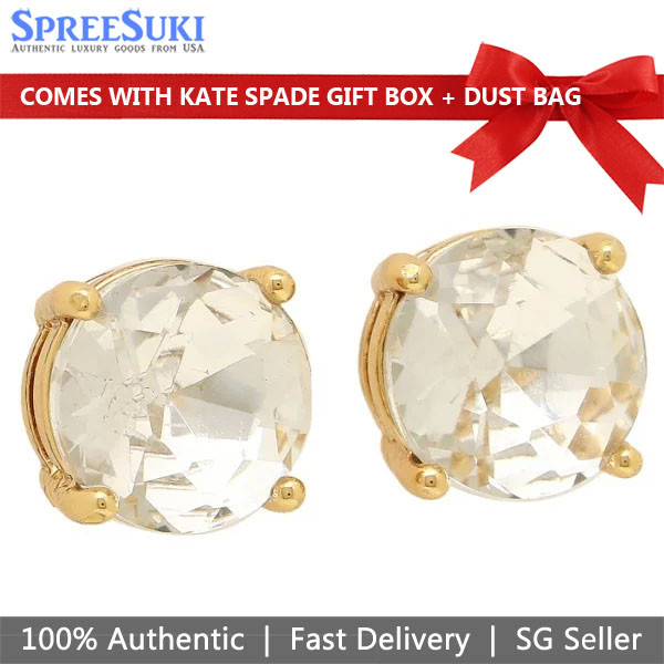 Kate Spade Earrings In Gift Box Gum Drop Studs Gold Clear # O0RU0666