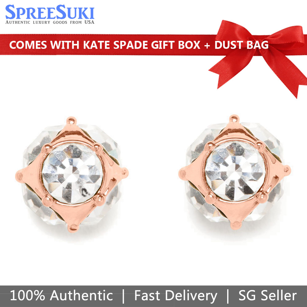Kate Spade Earrings In Gift Box Studs Lady Marmalade Stud Earrings Clear / Rose Gold # O0RU1147