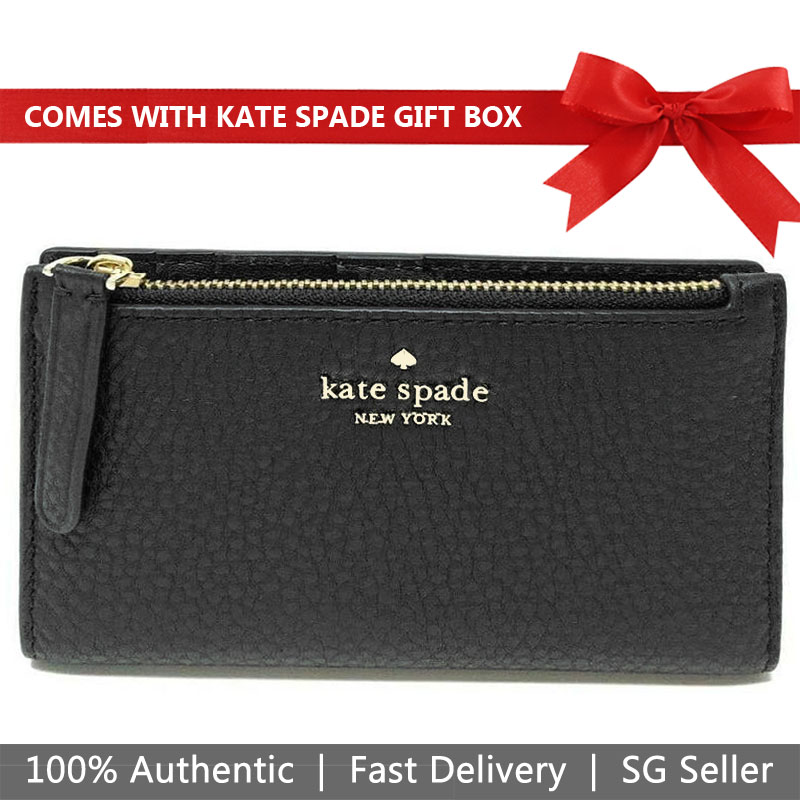 Kate Spade Jackson Small Slim Bifold Wallet Black # WLRU5472