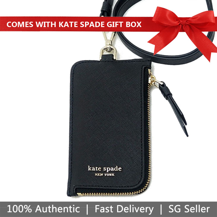 Kate Spade Lanyard In Gift Box Cameron Card Case Lanyard Black # WLRU5450