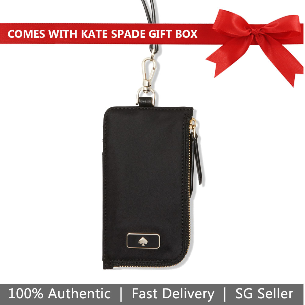Kate Spade Lanyard In Gift Box Dawn Card Case Lanyard Black # WLRU5374