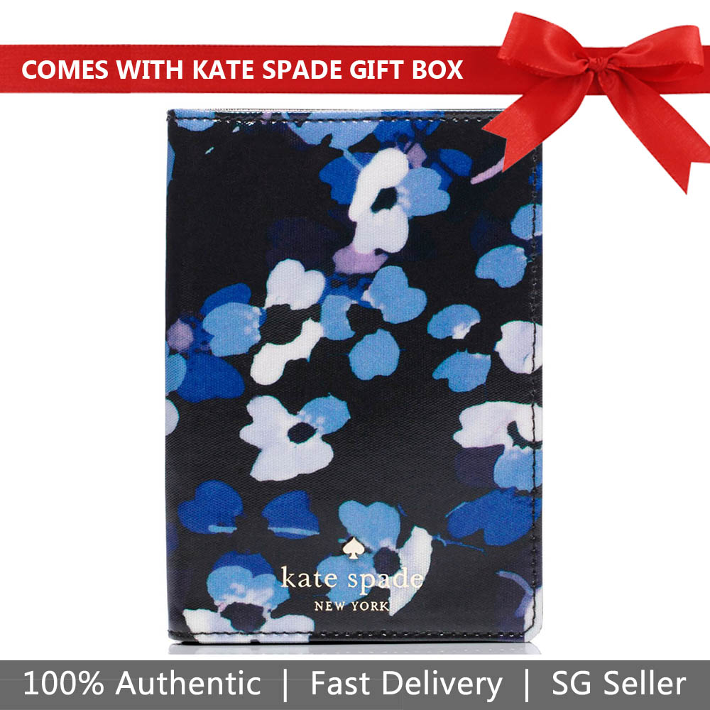 Kate Spade Passport Holder In Gift Box Cedar Street Floral Black Blue Floral # PWRU5112