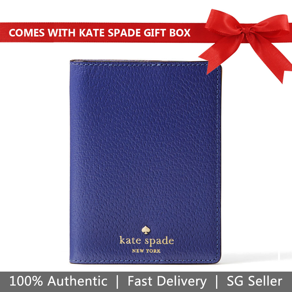 Kate Spade Passport Holder In Gift Box Grand Street Passport Holder Holiday Blue # WLRU1836