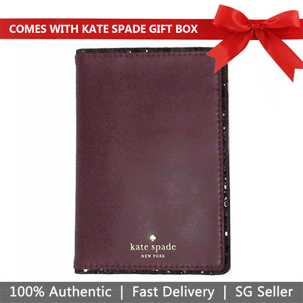 Kate Spade Passport Holder In Gift Box Seton Drive Imogene Deep Plum Purple # WLRU5161