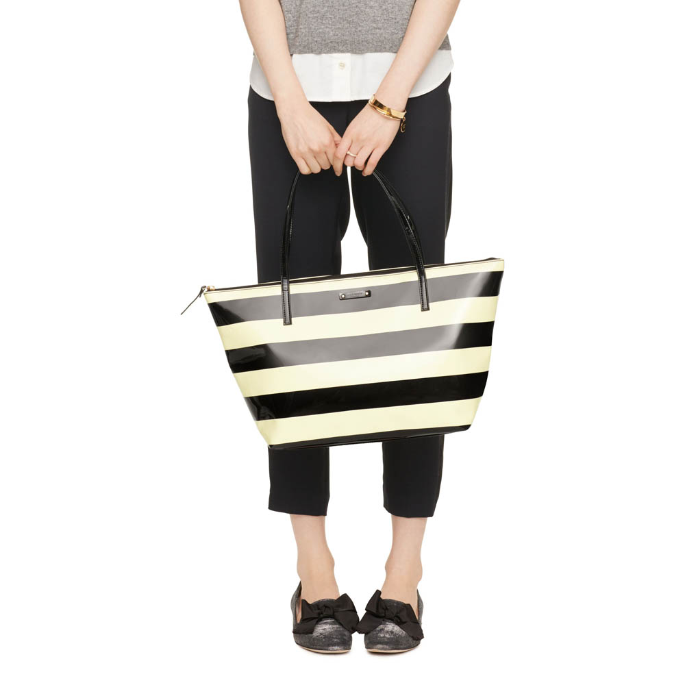 Kate Spade Penn Valley Sophie Zip Tote Shoulder Bag Black / Cream Stripe # WKRU2884